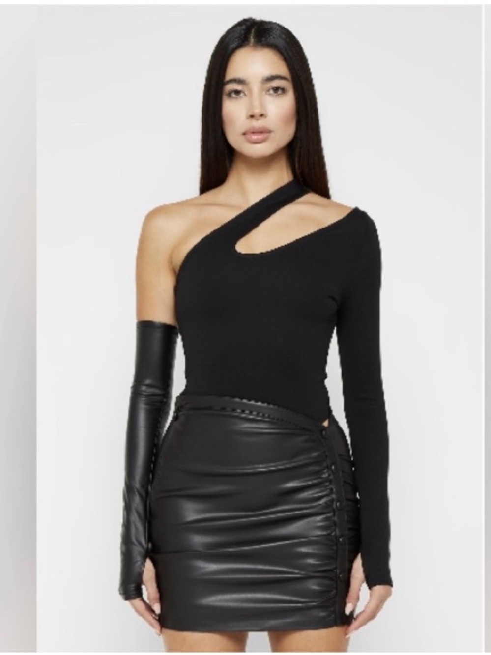 Manière De Voir  Asymmetrical One-Shoulder Black Long Sleeve Top Size 4